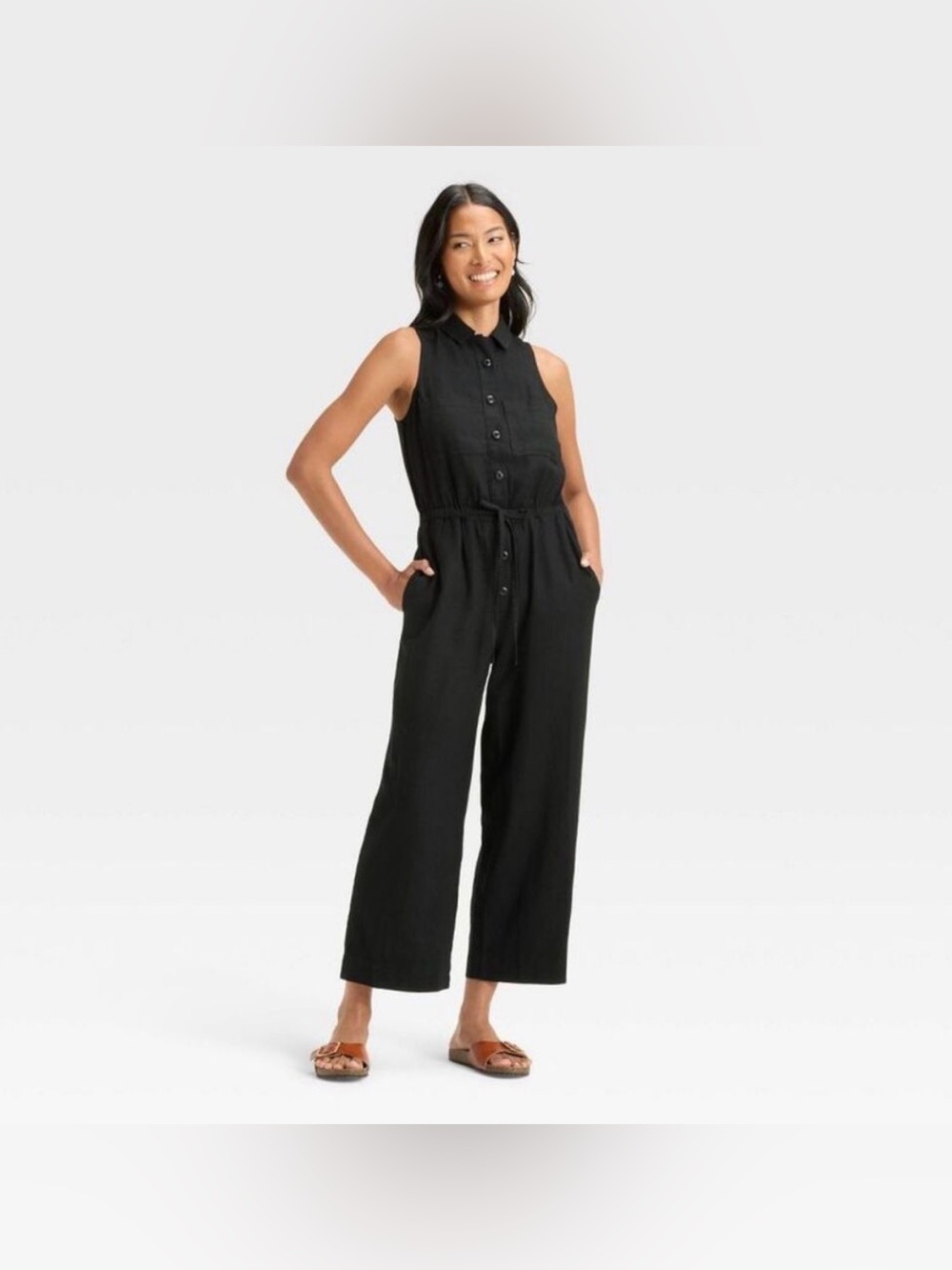 Universal Thread Black Sleeveless Button-Front Jumpsuit